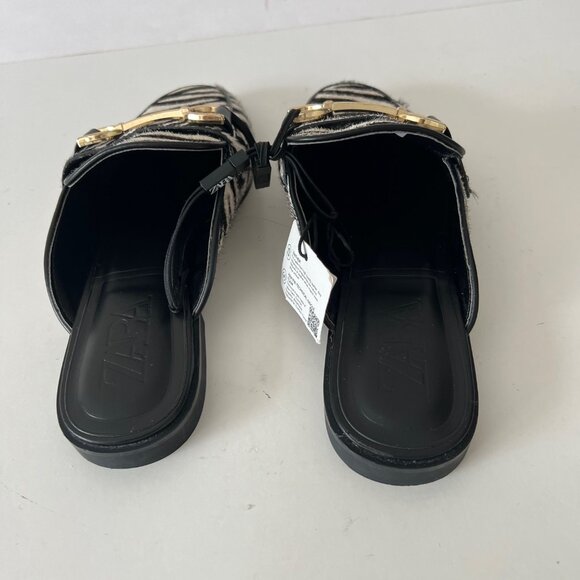 NEW ZARA Calf Hair Leather Zebra Print Mules Open Back Loafer - Picture 10 of 16
